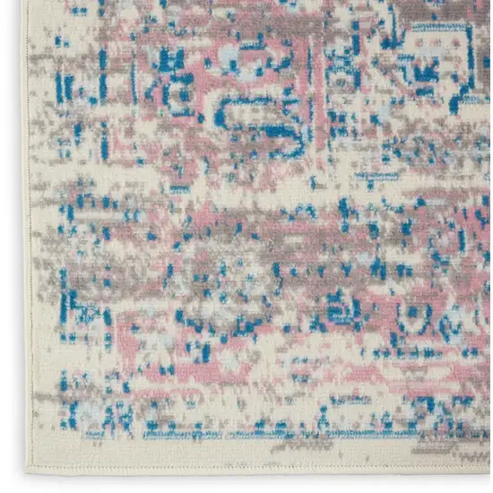 Ivory Pink And Blue Medallion Distressed Area Rug Photo 8