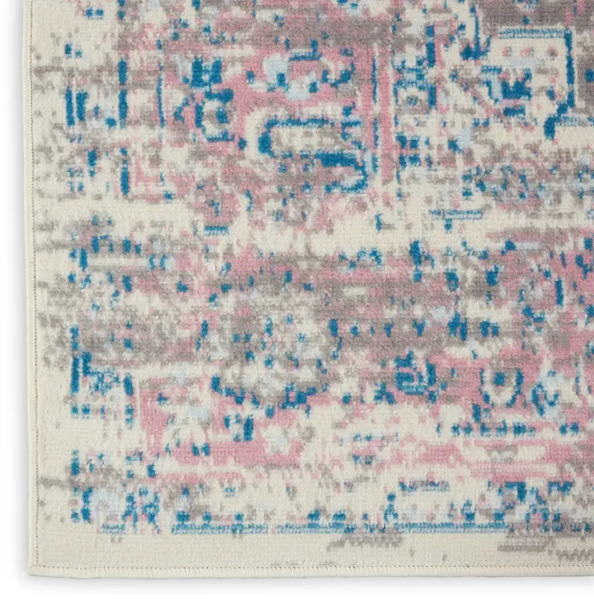 Ivory Pink And Blue Medallion Distressed Area Rug Photo 8