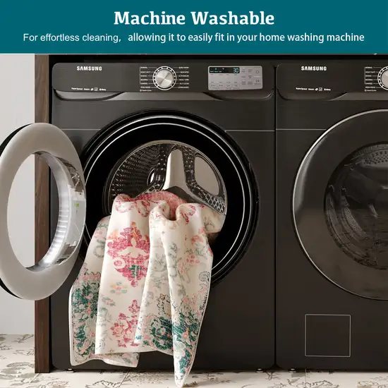 Ivory Pink And Blue Medallion Distressed Washable Area Rug Photo 8