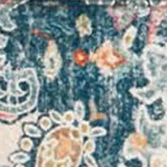 Ivory Pink And Blue Medallion Distressed Washable Area Rug Photo 3