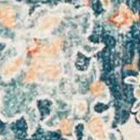 Ivory Pink And Blue Medallion Distressed Washable Area Rug Photo 8