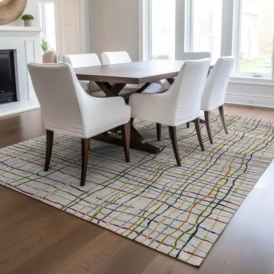 Ivory Pink And Copper Striped Washable Indoor Outdoor Area Rug Photo 9