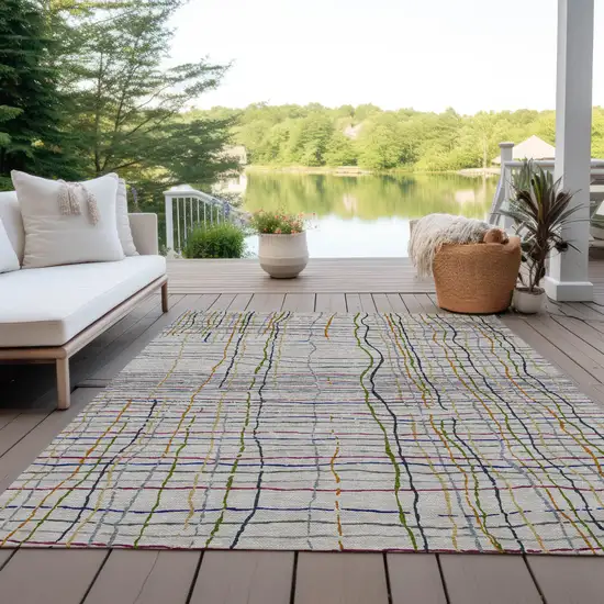 Ivory Pink And Copper Striped Washable Indoor Outdoor Area Rug Photo 9