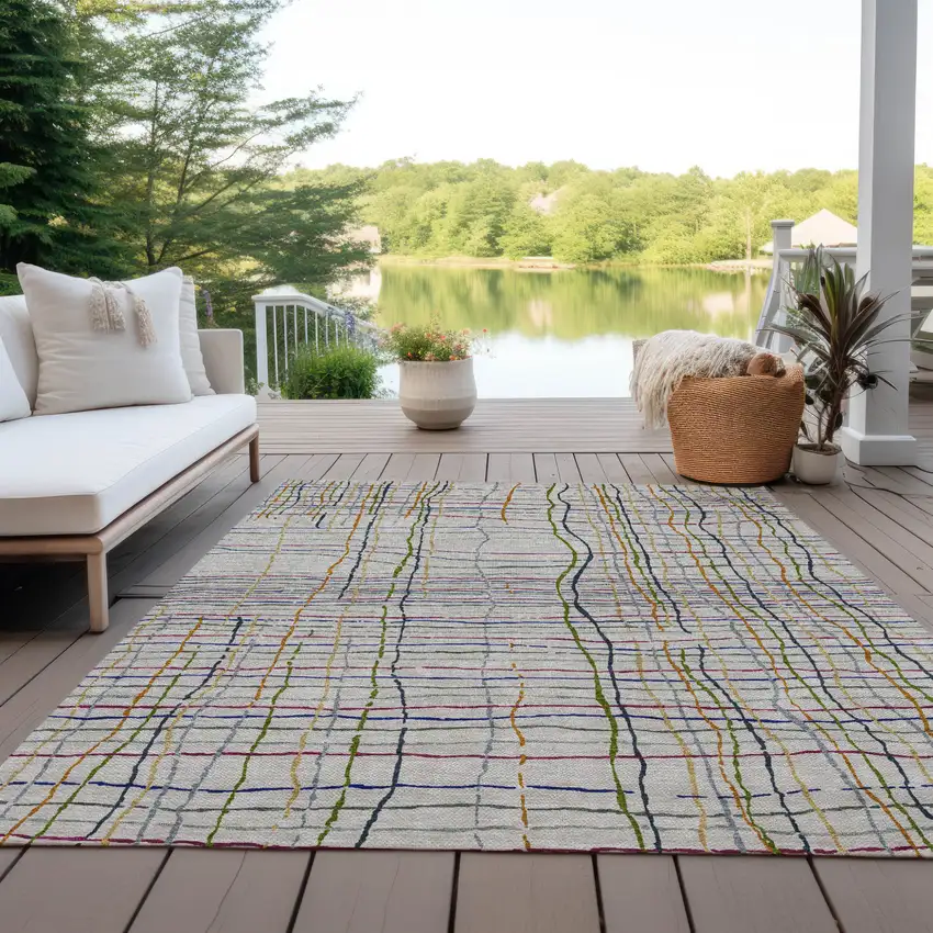 Ivory Pink And Copper Striped Washable Indoor Outdoor Area Rug Photo 9