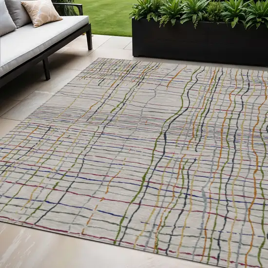 Ivory Pink And Copper Striped Washable Indoor Outdoor Area Rug Photo 1