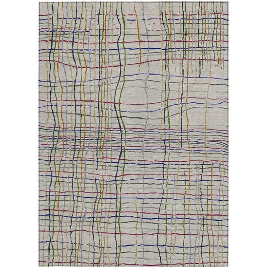 Ivory Pink And Copper Striped Washable Indoor Outdoor Area Rug Photo 6