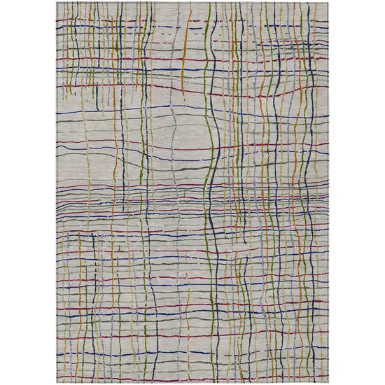 Ivory Pink And Copper Striped Washable Indoor Outdoor Area Rug Photo 2