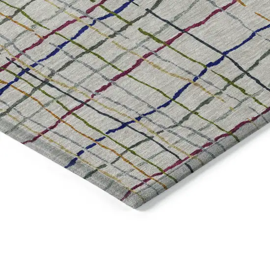 Ivory Pink And Copper Striped Washable Indoor Outdoor Area Rug Photo 4