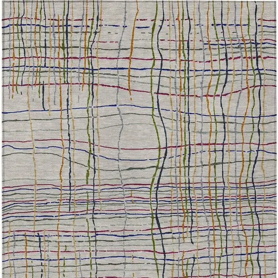 Ivory Pink And Copper Striped Washable Indoor Outdoor Area Rug Photo 7