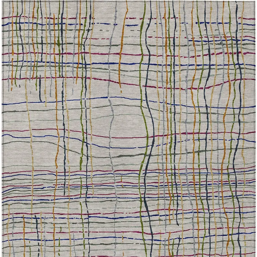 Ivory Pink And Copper Striped Washable Indoor Outdoor Area Rug Photo 7