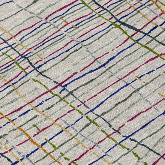 Ivory Pink And Copper Striped Washable Indoor Outdoor Area Rug Photo 5