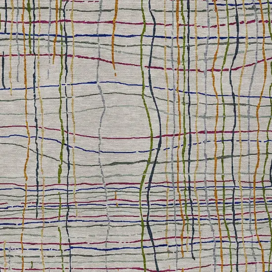 Ivory Pink And Copper Striped Washable Indoor Outdoor Area Rug Photo 6