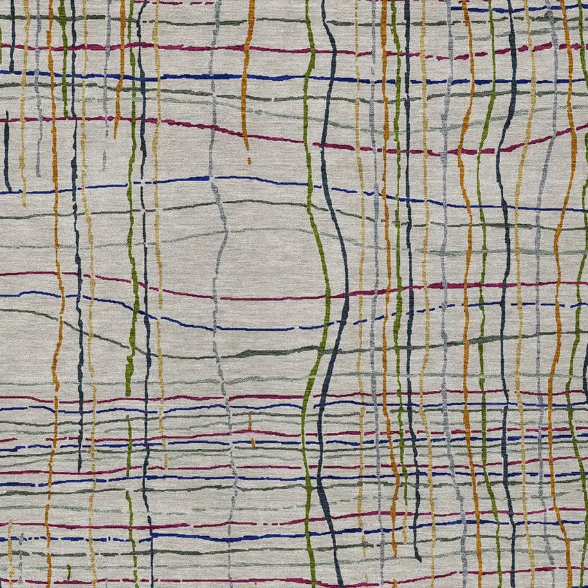 Ivory Pink And Copper Striped Washable Indoor Outdoor Area Rug Photo 6