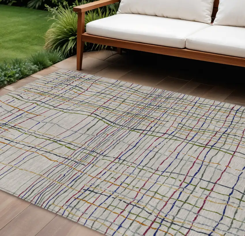 Ivory Pink And Copper Striped Washable Indoor Outdoor Area Rug Photo 1