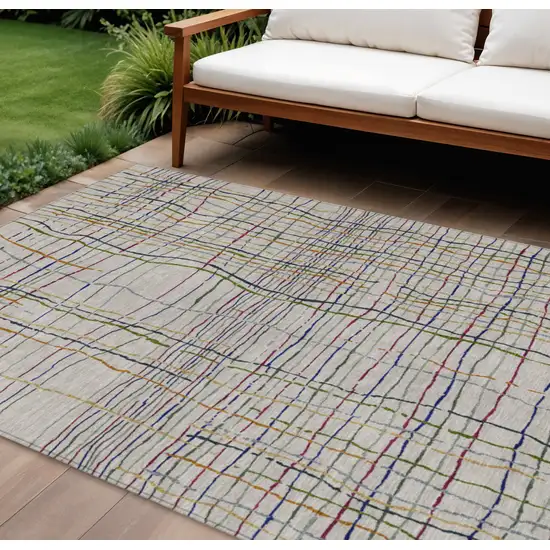 Ivory Pink And Copper Striped Washable Indoor Outdoor Area Rug Photo 1