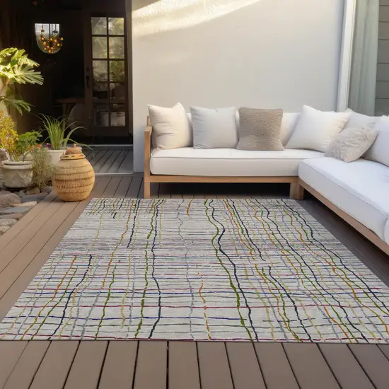 Ivory Pink And Copper Striped Washable Indoor Outdoor Area Rug Photo 8