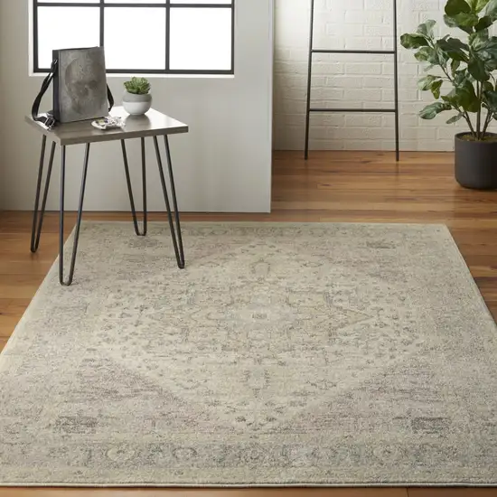 Ivory Pink And Gray Floral Distressed Area Rug Photo 3