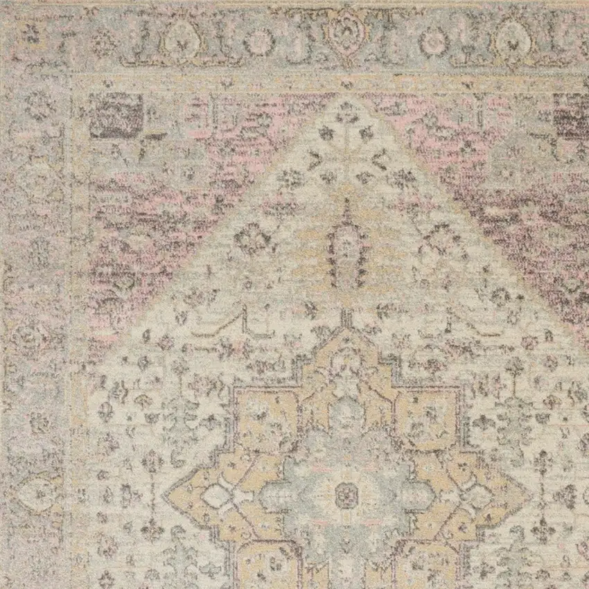 Ivory Pink And Gray Floral Distressed Area Rug Photo 7