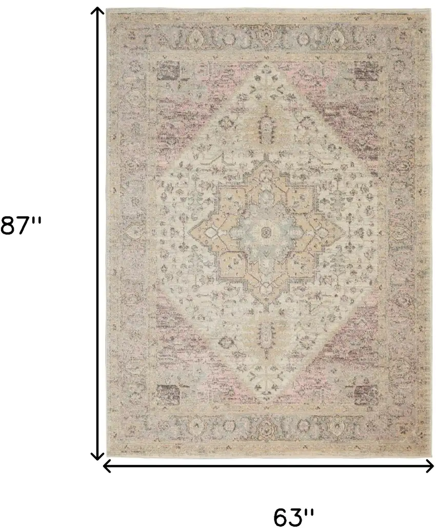 Ivory Pink And Gray Floral Distressed Area Rug Photo 3