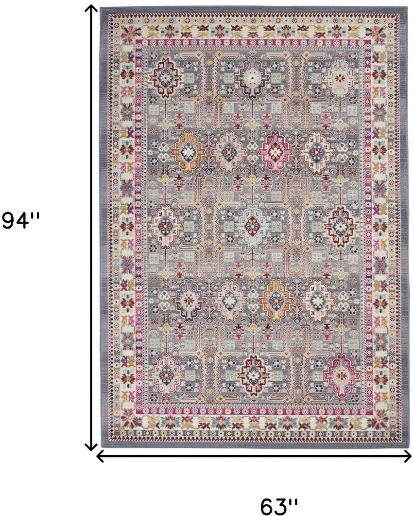 Ivory Pink And Gray Floral Distressed Area Rug Photo 3