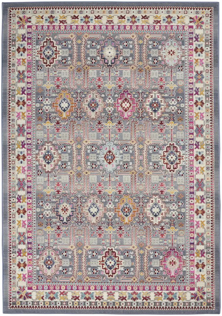 Ivory Pink And Gray Floral Distressed Area Rug Photo 2