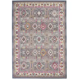 Photo of Ivory Pink And Gray Floral Distressed Area Rug