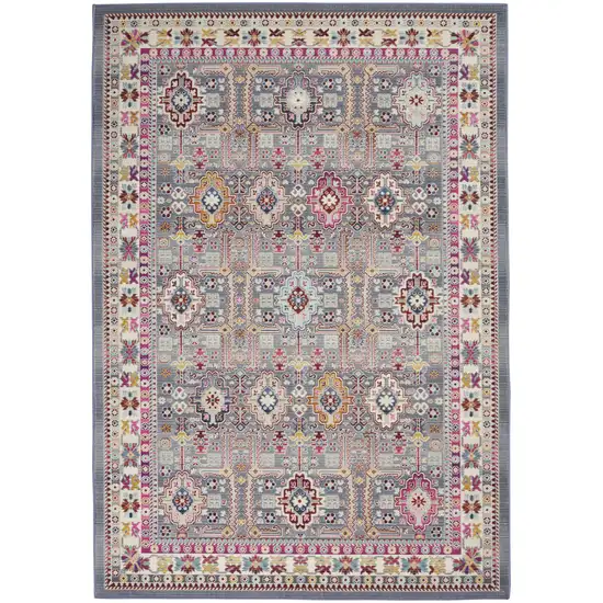 Ivory Pink And Gray Floral Distressed Area Rug Photo 1