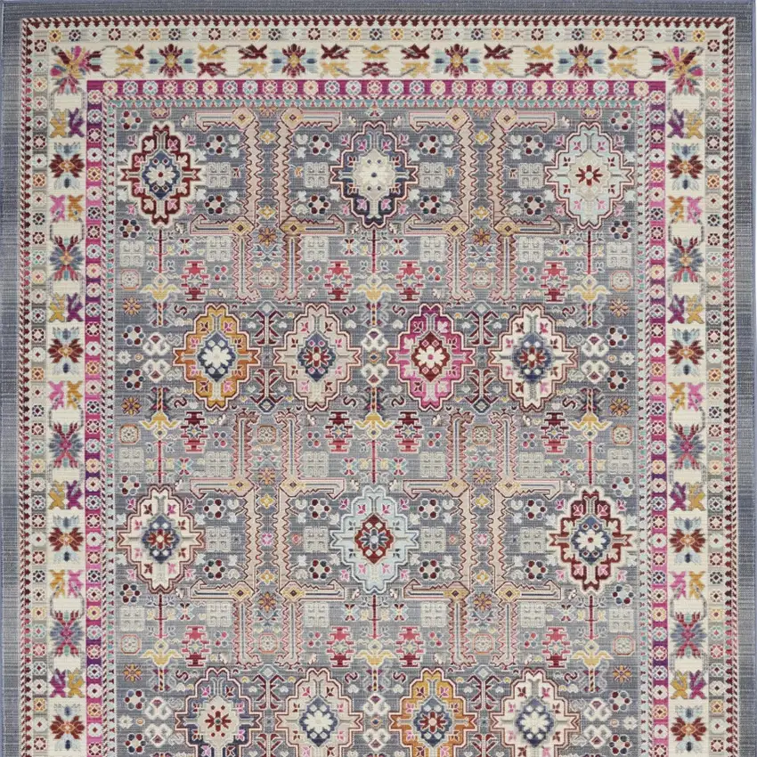 Ivory Pink And Gray Floral Distressed Area Rug Photo 8
