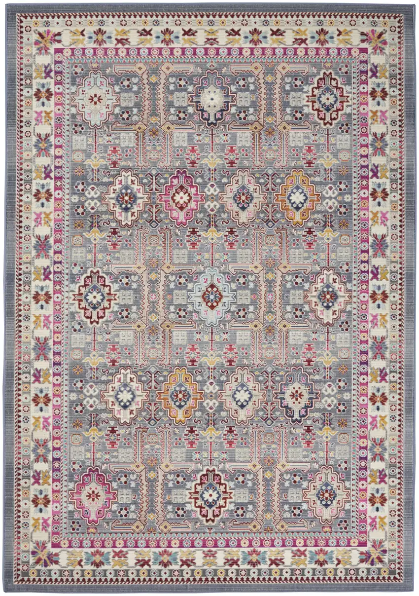 Ivory Pink And Gray Floral Distressed Area Rug Photo 9