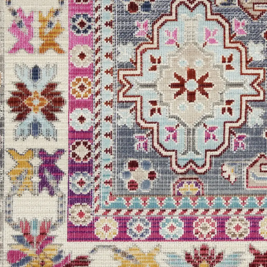 Ivory Pink And Gray Floral Distressed Area Rug Photo 8