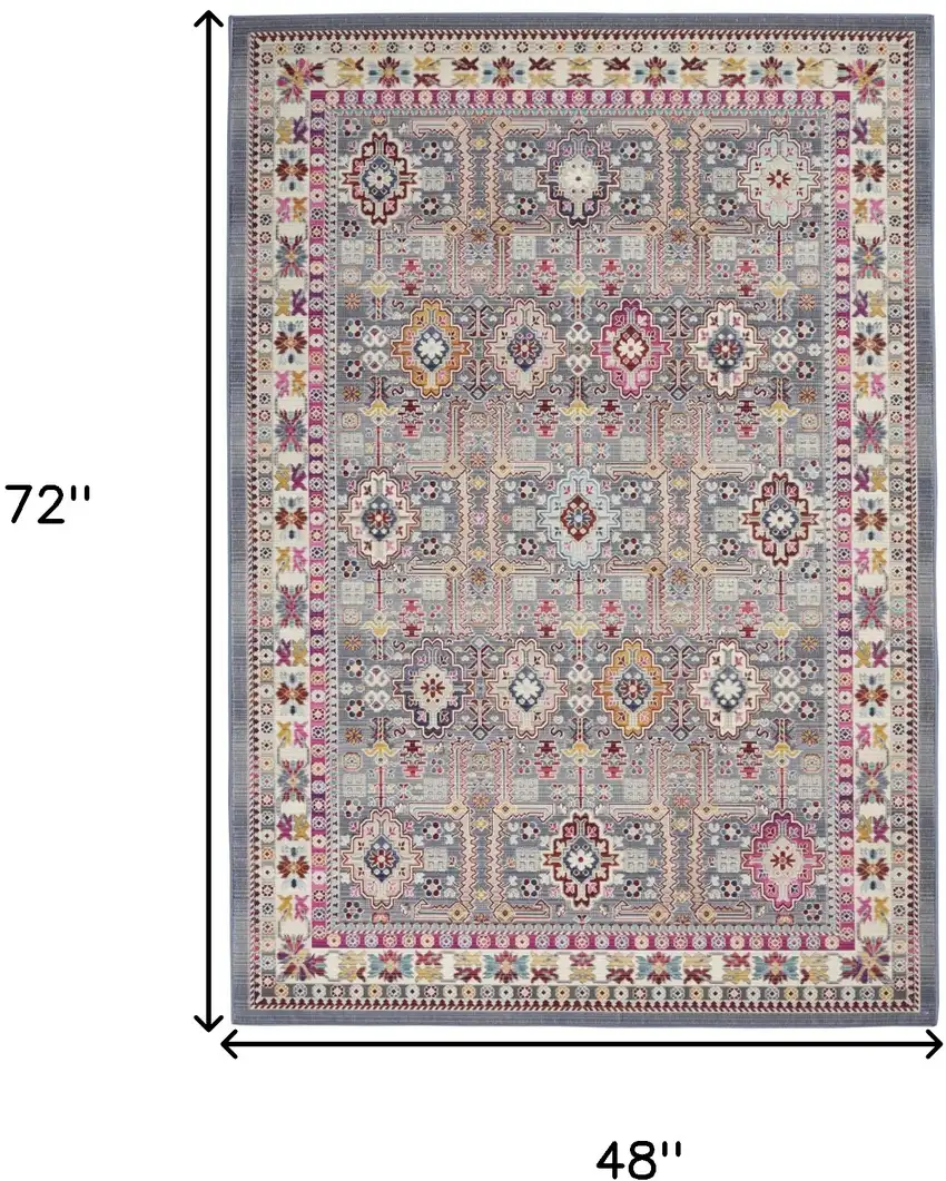 Ivory Pink And Gray Floral Distressed Area Rug Photo 3