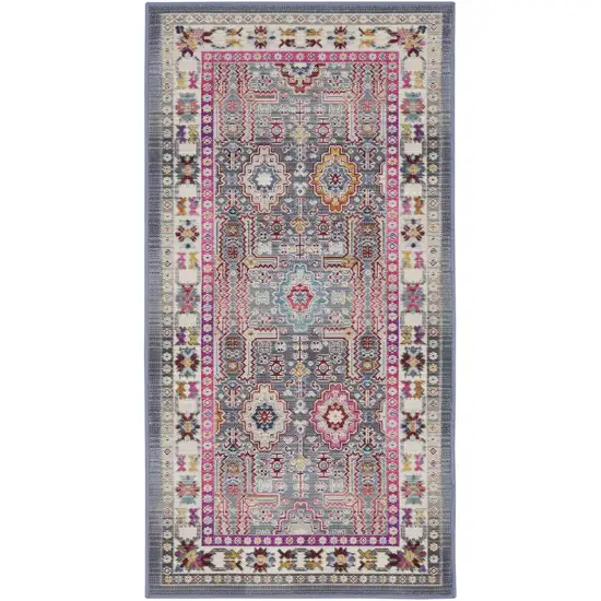 Ivory Pink And Gray Floral Distressed Area Rug Photo 1