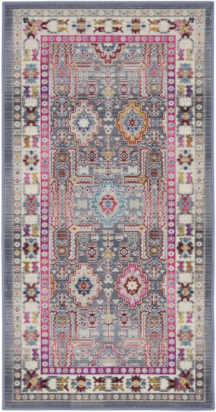 Ivory Pink And Gray Floral Distressed Area Rug Photo 1