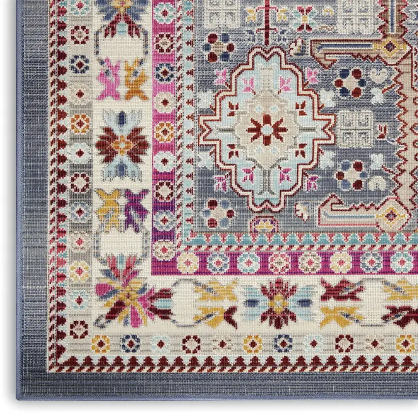 Ivory Pink And Gray Floral Distressed Area Rug Photo 5