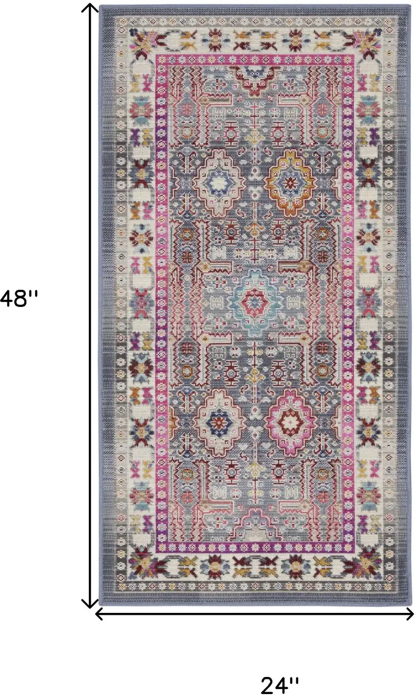 Ivory Pink And Gray Floral Distressed Area Rug Photo 3
