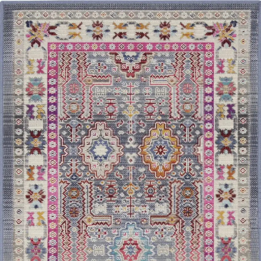 Ivory Pink And Gray Floral Distressed Area Rug Photo 9