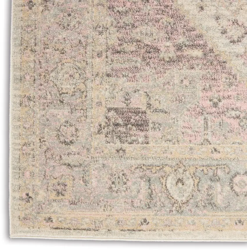 Ivory Pink And Gray Floral Distressed Area Rug Photo 6