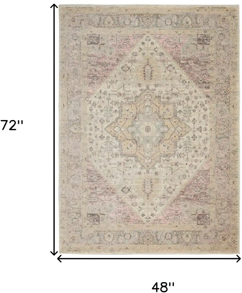 Ivory Pink And Gray Floral Distressed Area Rug Photo 3