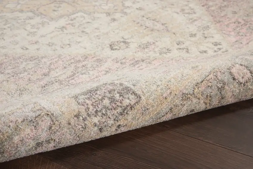 Ivory Pink And Gray Floral Distressed Area Rug Photo 5
