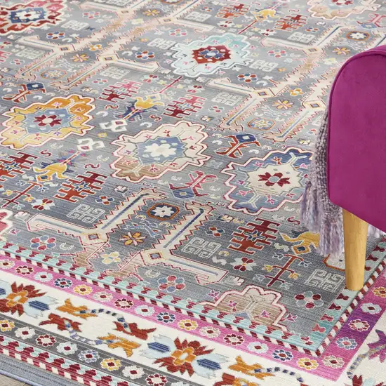 Ivory Pink And Gray Floral Distressed Non Skid Area Rug Photo 5