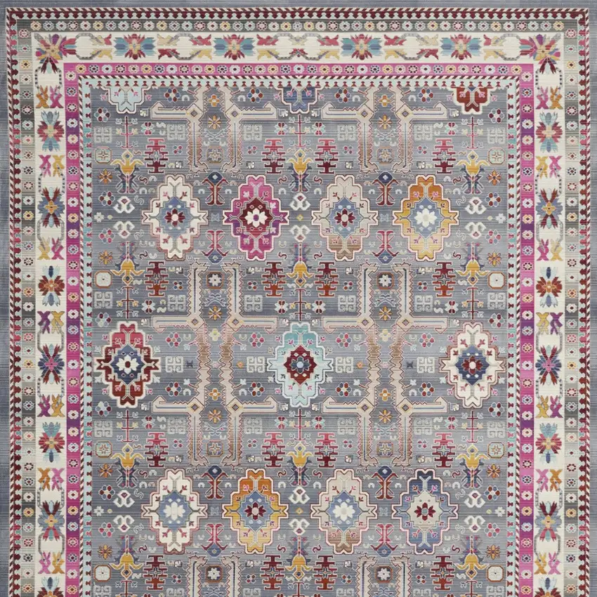 Ivory Pink And Gray Floral Distressed Non Skid Area Rug Photo 9