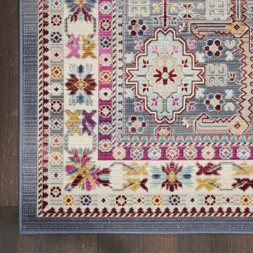 Ivory Pink And Gray Floral Distressed Non Skid Area Rug Photo 9