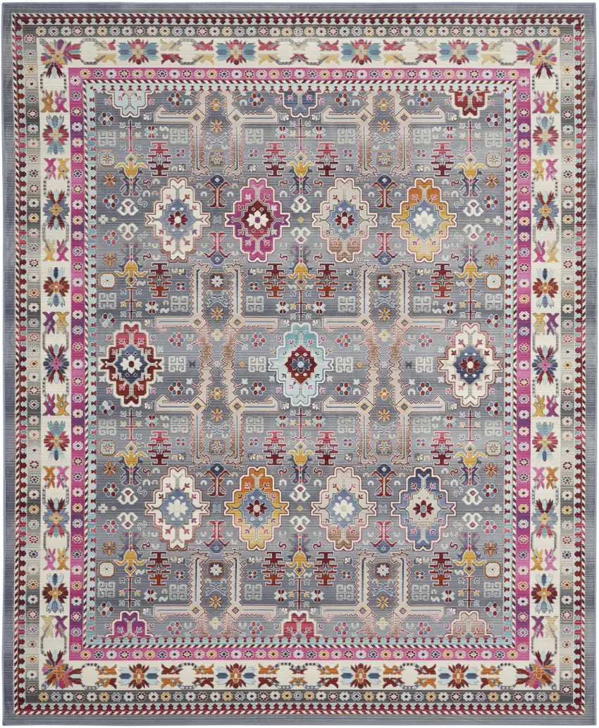 Ivory Pink And Gray Floral Distressed Non Skid Area Rug Photo 7