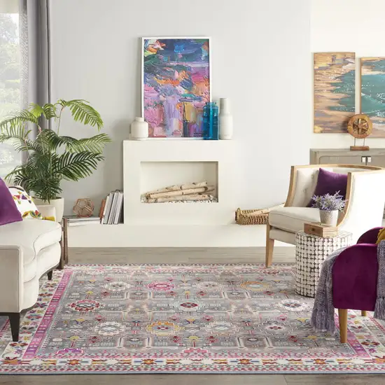 Ivory Pink And Gray Floral Distressed Non Skid Area Rug Photo 6