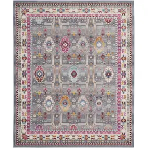 Photo of Ivory Pink And Gray Floral Distressed Non Skid Area Rug