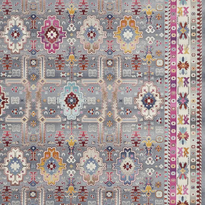 Ivory Pink And Gray Floral Distressed Non Skid Area Rug Photo 8
