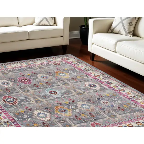 Ivory Pink And Gray Floral Distressed Non Skid Area Rug Photo 2