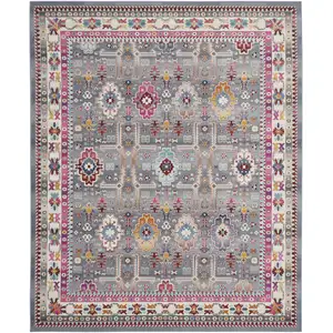 Photo of Ivory Pink And Gray Floral Distressed Non Skid Area Rug