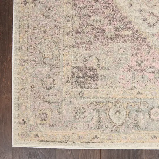 Ivory Pink And Gray Floral Medallion Distressed Area Rug Photo 4