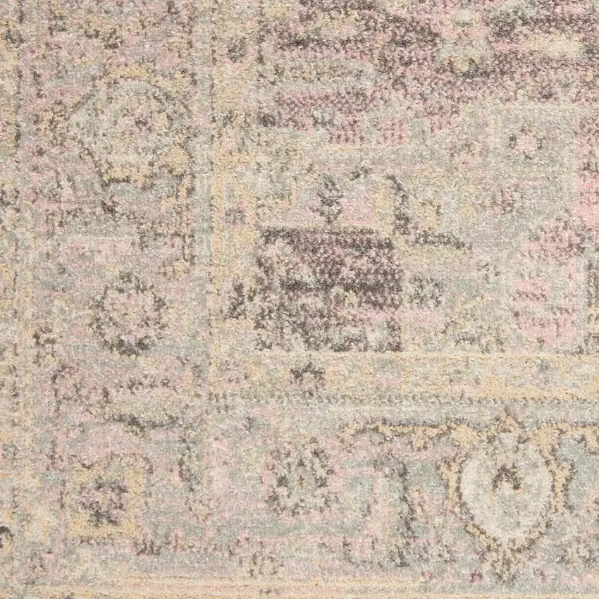 Ivory Pink And Gray Floral Medallion Distressed Area Rug Photo 4